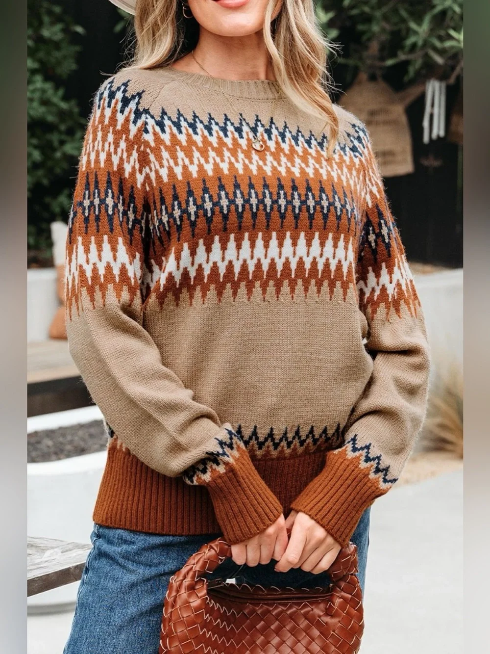 Geometric Pattern Long Sleeve Sweater